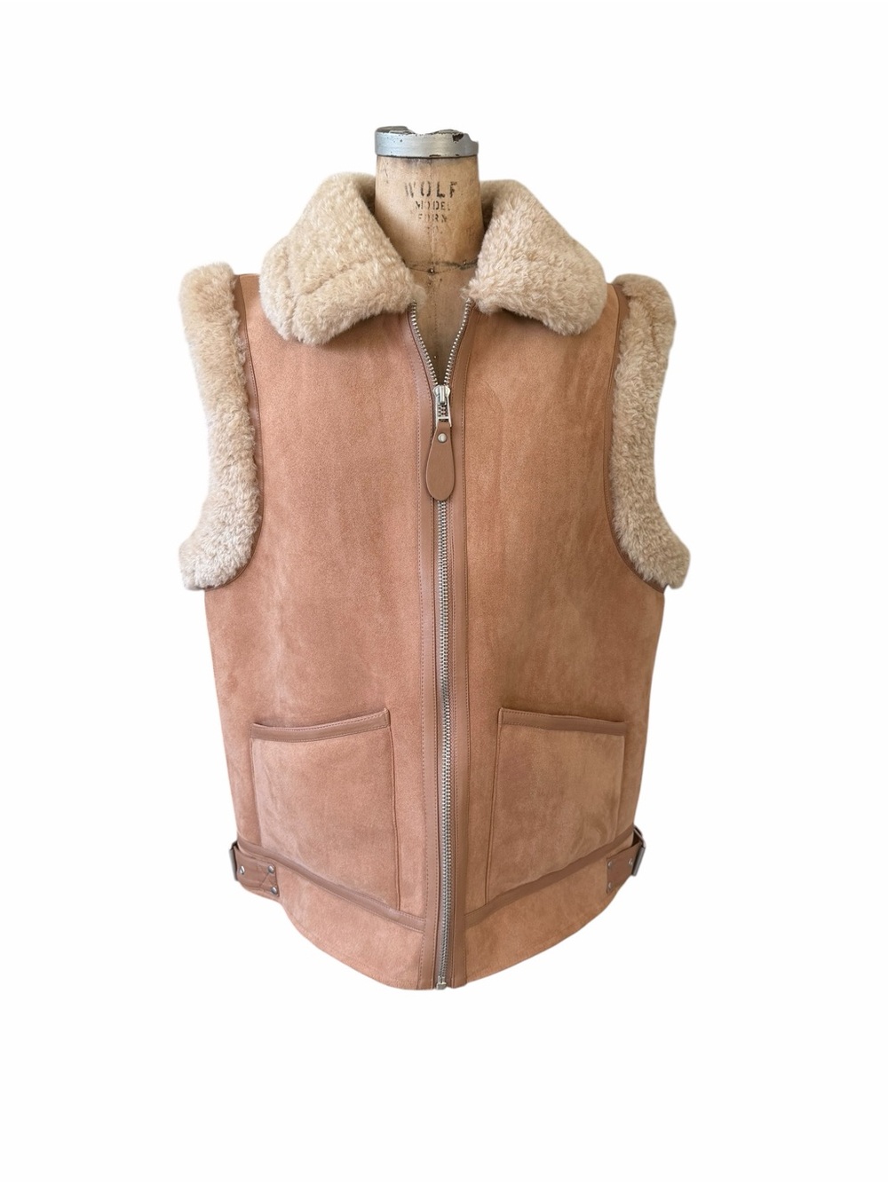 Avec Les Filles NWT Camel/Tan Faux Suede/Faux Shearling Vest Size L Cozy Fall